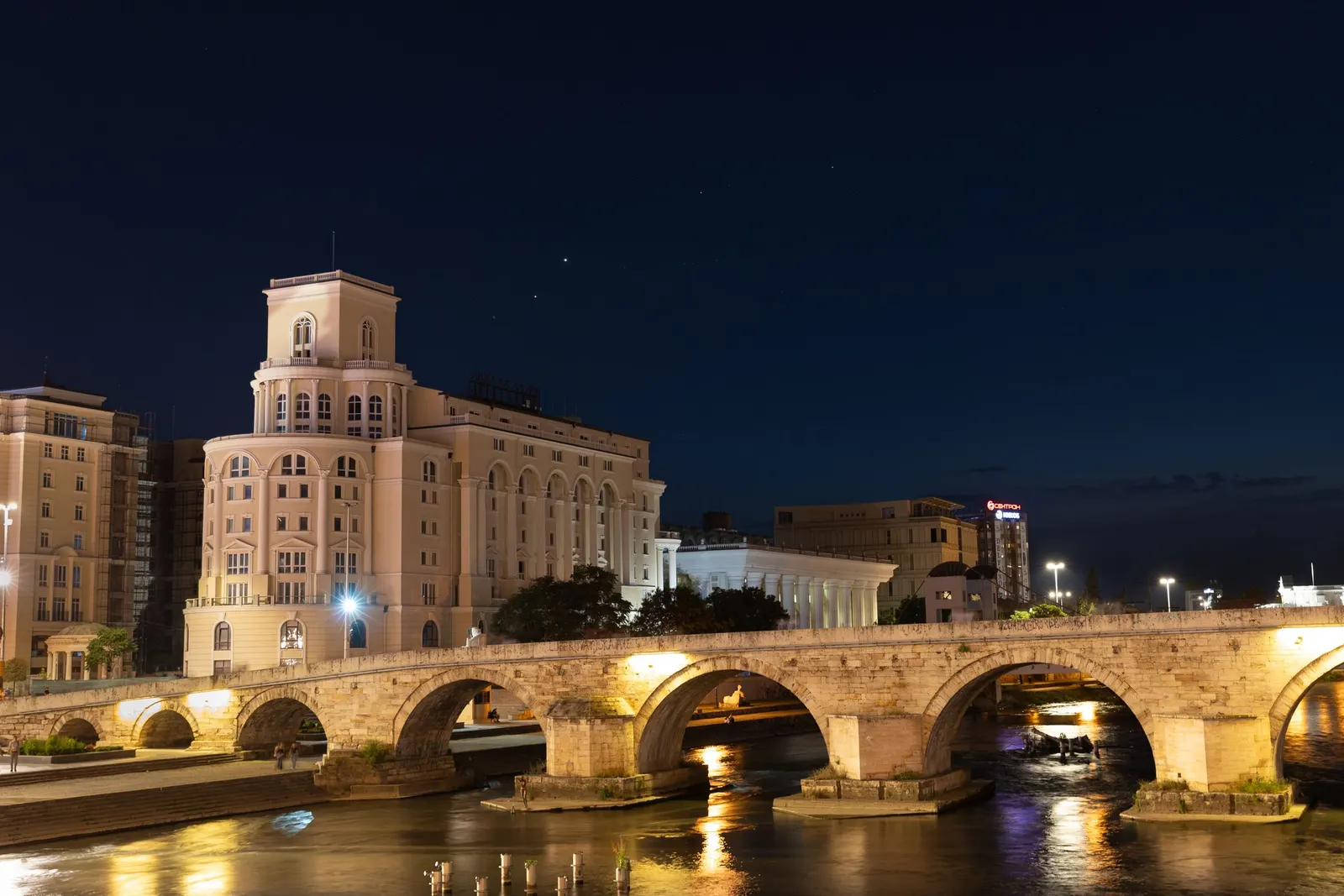 The Stone Bridge over the Vardar in Skopje at night