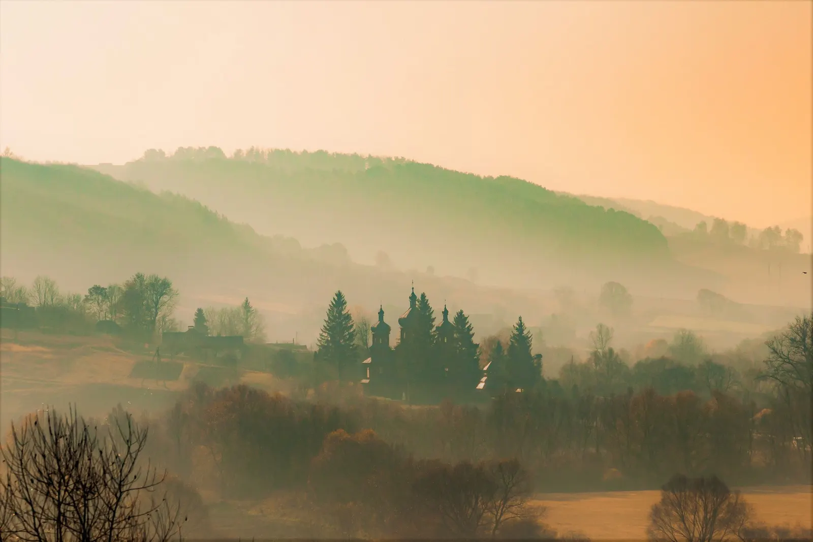 Hills in Ukraine in the mist